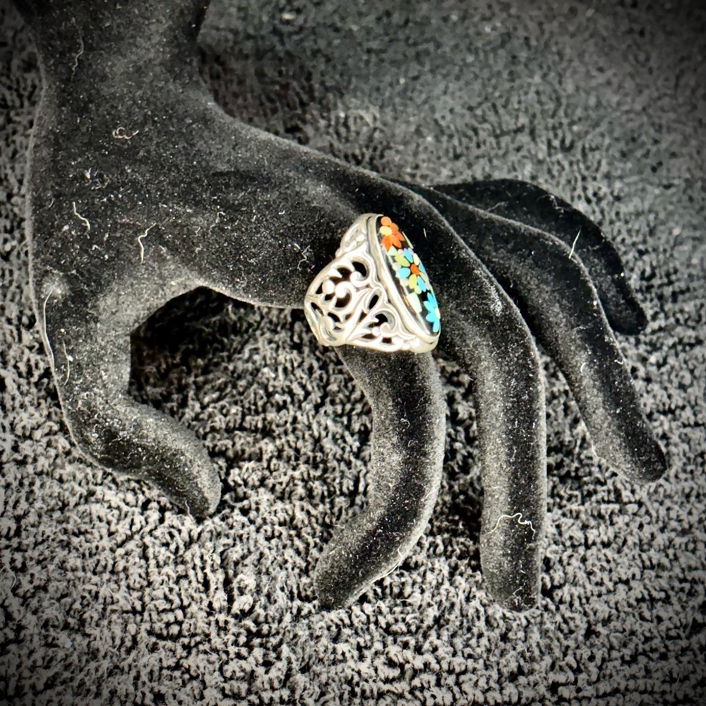 Carolyn Pollack Relios Sterling Silver Floral Gemstone Inlay Ring - item# 0005